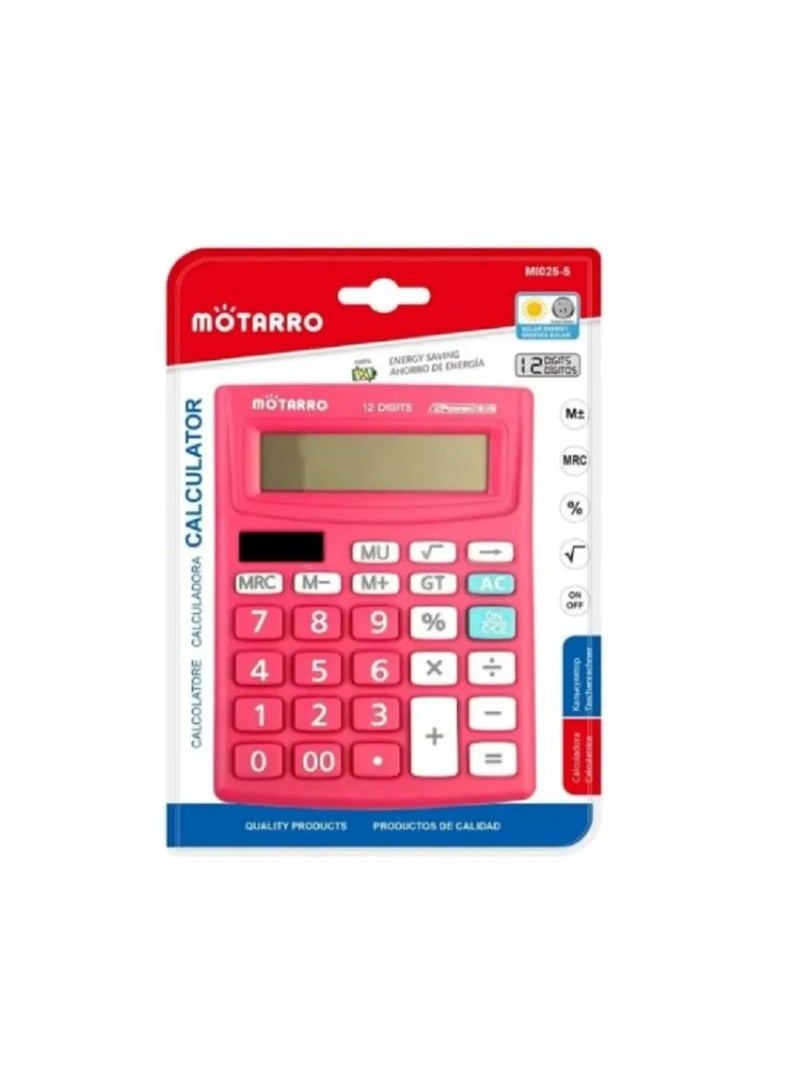 MOTARRO Mini Portable Calculator MI025-5 12-Digit Display, Portable Pocket Size 10×13.5cm for Office